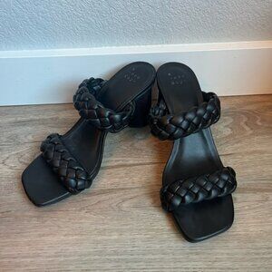 A New Day Black Basil Braided Straps Block Heels Sandals